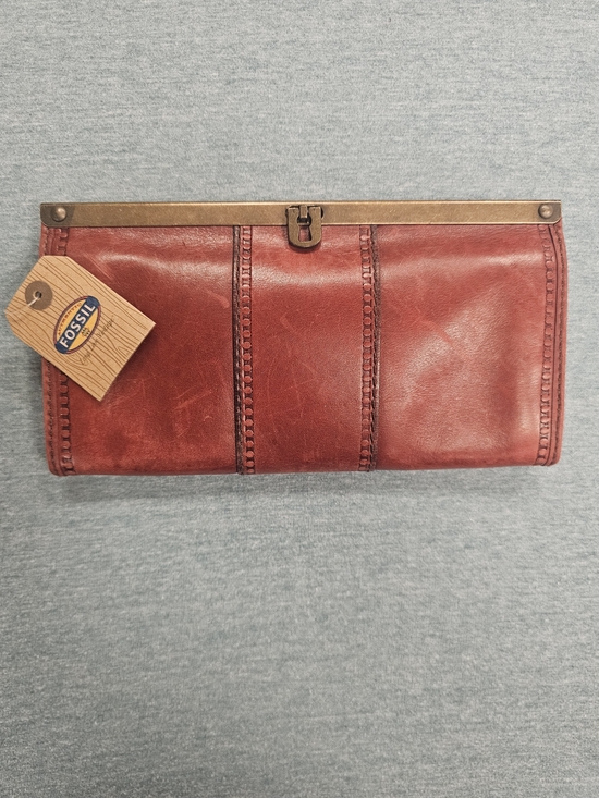 Fossil Handbags - Fossil Red Leather Clutch Wallet with Brass Trim